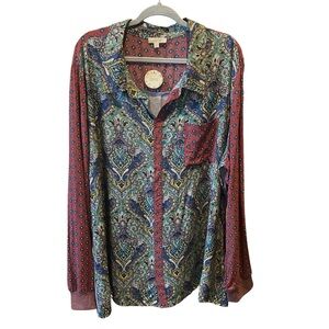 ODDI Paisley Mixed Print Long Sleeve Boho Top Womens Plus Size 3XL NWT